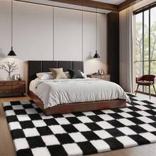 Sour Lemon Rugs Living Room 200x300cm, Grey Area Rugs For Bedroom, Washable Anti Slip Extra Large Shaggy Soft Rug Fluffy Modern Floor Carpets Mat Beside Carpet, Long Runner Rug For Hallway - Black & White Checkered - View 11