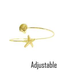 6pcs Set Minimalist Geometric Metal Arm Cuff Bracelets, Exaggerated Leaf Design Suitable For Beach Vacation & Street Style - A0003T-11 - View 4