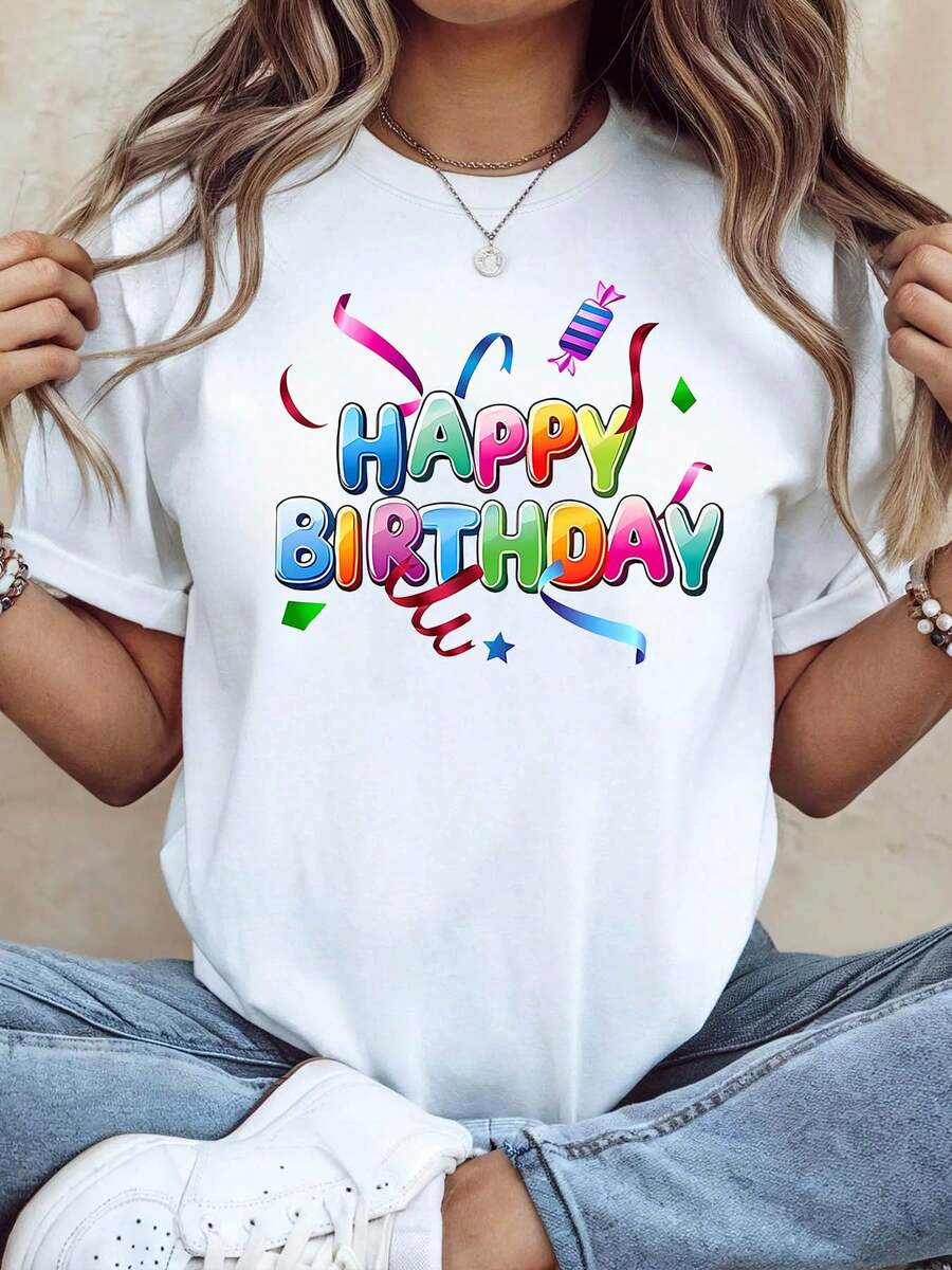 Nuevo modelo 2026,% algodón, adecuado para primavera y verano, corte holgado, ropa casual, diseño moderno, material duradero, camiseta de mujer de primavera-verano con estampado de alta calidad. Perfecta para vacaciones en la playa, viajes a la playa, campamentos de verano, ropa casual, reuniones temáticas de vacaciones, camisetas de manga corta adecuadas para el uso diario. - Blanco - Ver 1