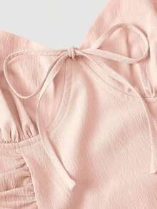 MOD Vestido elegante de longitud media con mangas cortas de pétalos y lazo delantero de unicolor para mujer - Gris - Ver 6
