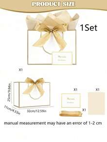4pcs/Set Gift Bags Set, Champagne Silver Gray Gift Bag Set, Luxury Gift Bags With Handles, Bow Decor Paper Gift Bags With Tissue Paper Card And Ribbon For Wedding Birthday Valentine Bridesmaid Christmas Party Gift Packaging - Golden Mist White - View 12