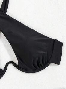 Conjunto de bikini 2025 para mujer con diseño de cruz calado, halter, sexy y con soporte de aros para el verano - Negro - Ver 6