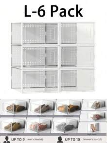 12 Pack Large Shoe Organizer Storage Rack Clear Plastic Stackable Shoe Boxes For Closet, Space Saving Foldable Shoe Storage Case, Sneaker Storage Shoe Box Container - Large White - View 14