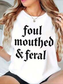 1 PcsFoul Mouthed And Graphic T-Shirt Shirt For Women Casual Wear Statement Top, It Is A Perfect T-Shirt To Give To Friends And Family On Any Holiday Or Festive Occasion,180g 100% Cotton - 白色 - 查看 1