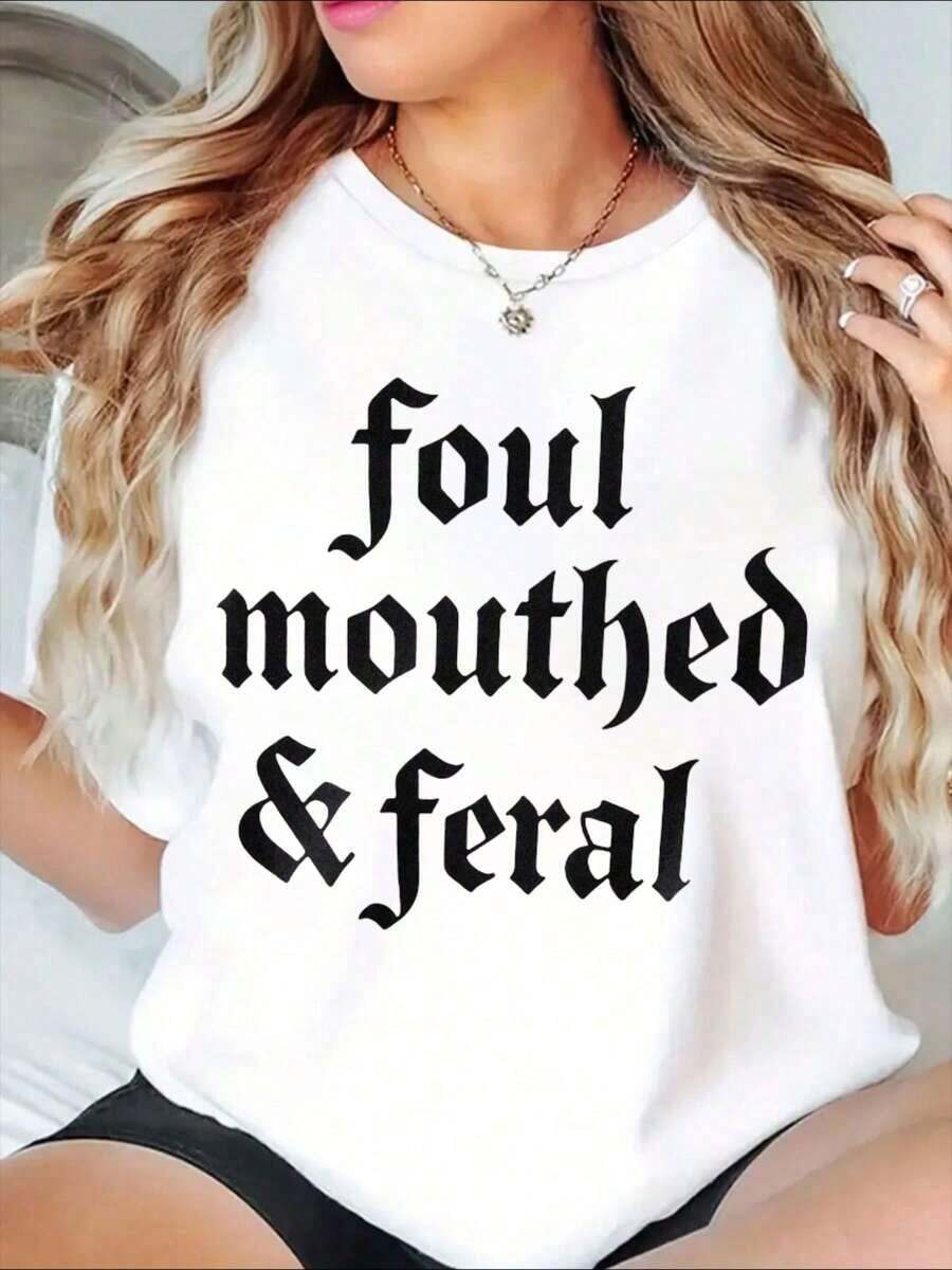 1 PcsFoul Mouthed And Graphic T-Shirt Shirt For Women Casual Wear Statement Top, It Is A Perfect T-Shirt To Give To Friends And Family On Any Holiday Or Festive Occasion,180g 100% Cotton - 白色 - 查看 1