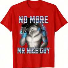 Casual T-Shirt 2026, Summer T-Shirts, Funny T-Shirt With The 'No More Mr. Nice Guy' And 'Alpha Wolf Unhinged Brainrot' Memes, Loose And Comfortable, 100% Cotton, Durable - 紅色 - 查看 2