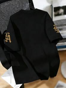 青少年男孩標語印花T恤，適合男孩戶外運動，男孩春/夏休閒百搭上衣 - 黑色 - 查看 3