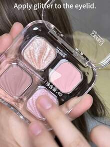 Eunarz 4-Color Eyeshadow Palette, 1pc Matte & Shimmer Long-Lasting Pocket Eye Shadow Makeup Palette Beauty Face Paint Cosmetic For Women Girls Perfect For Spring Summer Ideal For Y2K Fancy Fashion Suitable For Birthday Mother'S Day Gift Rave Party Ready - #EQ03 Peony Rose - View 9