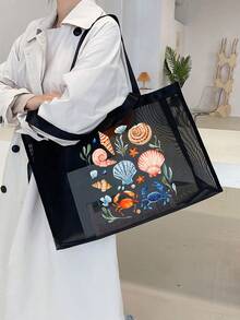 两件套大容量网眼包，饰以色彩缤纷的“海洋生物、贝壳和螃蟹图案”。海洋元素网眼沙滩包、手提包、网眼化妆包，女士个性化夏季网眼礼品袋；可折叠大容量游泳沙滩包，防水防沙设计；是母亲节、生日、教师节的完美礼物，也适合送给女友、妻子或母亲。适合旅行、海滩度假和毕业季礼物。 - 彩色 - 查看 4
