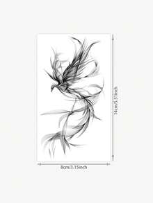 1 Herbal Tattoo Sticker, Black And White Ink Smoke Style Phoenix, Vertical Long Strip Temporary Tattoo Sticker, Washable, PVC, Disposable, Waterproof And Sweatproof, Suitable For Arms, Waist, Abdomen, Back, Legs, Non-Reflective, Realistic Tattoo, Suitable For People, For Daily Use, Lasts 7-14 Days - Black - View 6
