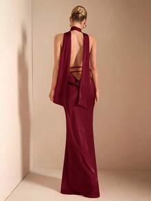 Vestido con escote en V profundo, tirantes de espagueti, cintura con amarre y espalda descubierta, elegante y sexy, adecuado para cócteles, citas románticas, como capa base en otoño/invierno, fiestas, bodas, Halloween, Navidad - Burdeos - Ver 9