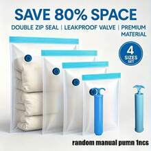 Grup Erik 11pcs Vacuum Storage Bag Set (3S+3M+3L+2XL) With Portable Manual Air Pump. These Reusable Vacuum Bags Are Suitable For Bedding, Blankets, Pillows, Moving And Travel, Saving Space And Organizing Bedding - Multicolor - View 8