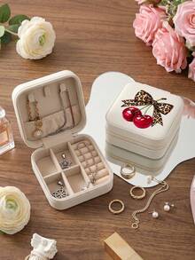 Beige Portable Storage Box - Personalized Letter Gift Box Suitable For Women, Multi-Compartment Jewelry Organizer Suitable For Earrings And Necklaces, Small Zippered Storage Box With Velvet Lining, Travel Storage Box Perfect For Bridesmaid Gifts And Friends - Bow - View 22