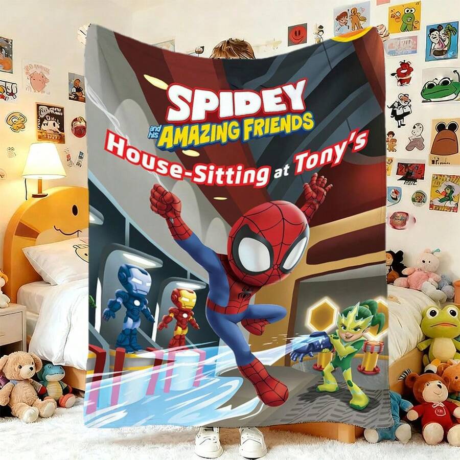 1pcs M Arvel S Pidey And His Amazing Friends House-Sitting At Tony's Fleece Blanket Versatile Multi-Purpose Soft Cozy Throw Blanket For Sofa Bed Living Room Couch Travel Camping Office Nap Car Decorative Warm Cartoon Plush Blanket Fans Gift - Nhiều màu - Xem 1