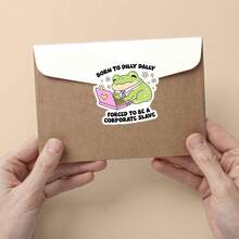 Funny Corporate Frog Sticker – "Born To Dilly Dally Forced To Be A Corporate " Meme Decal For Laptop Water Bottle, Waterproof Vinyl Sarcastic Work Life Sticker Gift - A - View 3