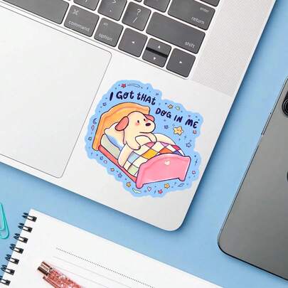 1PC I Got That Dog In Me Sticker, Durable Funny Puppy Bed Vinyl Decal With Pastel Kawaii Cartoon Design For Dog Lover, Laptop, Water Bottle, Journal, Notebook, Planner Decor