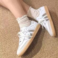 Adidas 三葉草Samba OG新款復古德訓T頭鞋女子低筒板鞋 - 白色/銀灰色 - 查看 6