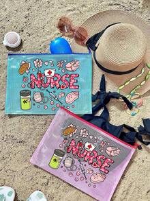 1 chiếc túi đi biển thời trang chống thấm nước chủ đề y tá với chữ "NURSE" và hình in y tế dễ thương, bán chạy nhất trong dòng túi đựng mỹ phẩm PVC, túi đựng mỹ phẩm trong suốt dung tích lớn với khóa kéo nylon - nhẹ, túi lưới chống thấm nước có khóa kéo. - Nhiều màu - Xem 7