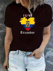 CHICLY19 Camiseta de Algodón con Estampado de la Bandera de Ecuador, Camiseta Ajustada de Manga Corta y Cuello Redondo para Mujer, Estampado de Bandera de Corazón de Ecuador, Top Ajustado Patriótico con Orgullo Ecuatoriano, Camiseta de Algodón Blanca de Estilo Casual para Uso Diario, Transpirable y Cómoda. - Blanco - Ver 7