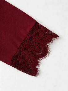 Autumn Gothic Women Clothes Black Tops Casual Fall Outfits Women Black Lace Long Sleeeve Tops Going Out Outfit - Burgundy - View 7