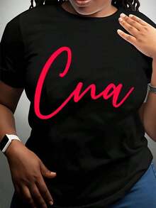 Cna Certified Nursing Assistant Shirt For Women T-Shirt With Pink Cursive Text Medical Profession Gift For Nurses Healthcare Worker Apparel,220g-Vintage Street Style Unisex Loose Cotton Short Sleeve Crew Neck T-Shirt100%Cotton - 黑色 - 查看 3