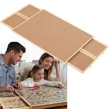 Wooden Jigsaw Puzzle Board Portable Puzzle Storage Table W 4-Slid Drawer 1000pcs - Brown - View 4