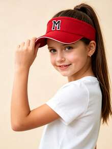 1PC A-Z Initials Sun Visor Cap For Teen Girls Adjustable Empty Top Baseball Visor, Perfect For Beach, School & Outdoor - Red - View 3