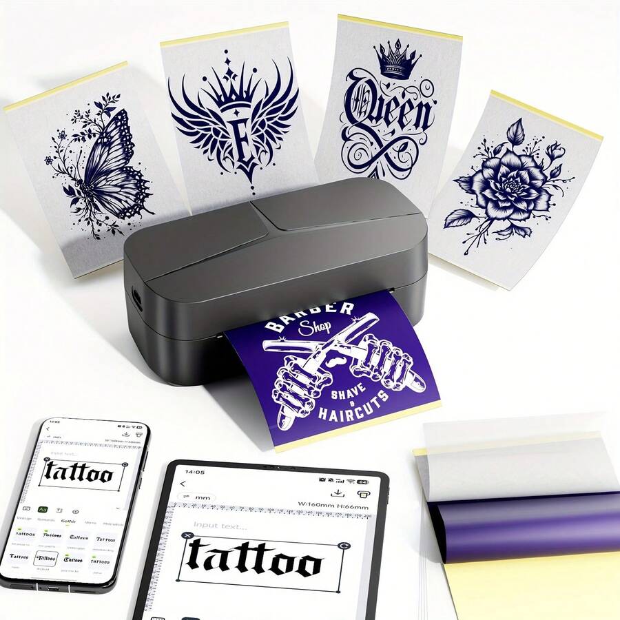 Phomemo TP32 Template Printer, A Mini Tattoo Printer With 25 Sheets Of Transfer Paper, Is A Wireless Printer Suitable For Tattoo Beginners And Professional Artists. It Is Compatible With Tablets And Smartphones, And Functions As A Document/Tattoo Printer With 203 DPI. - 彩色 - 查看 1