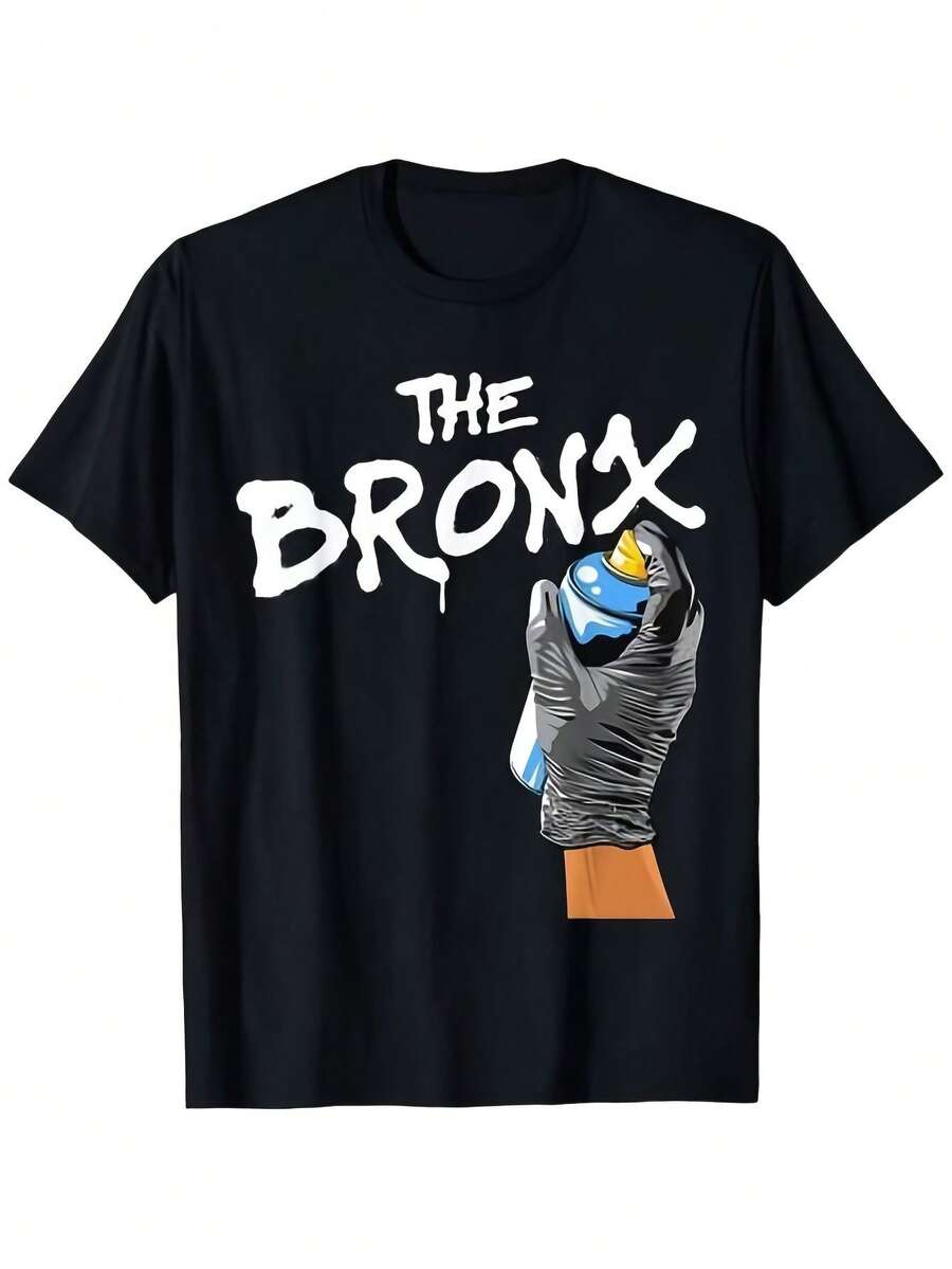 Bronx Graffiti Style Unisex T-Shirt - Black Crew Neck T-Shirt With The Striking THE BRONX Print, Made Of Soft And Breathable Cotton Fabric, With An Urban Street Style Design, Suitable For Everyday Casual Wear, Parties And All Seasons. - 黑色 - 查看 1