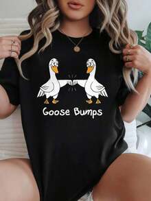 Camiseta de Mujer 2026, Corte Holgado Casual, Opciones en Blanco y Negro, Estampado Gráfico 'Goose Bumps', Camisetas Cómodas para Uso Diario, Tops de Verano, Camisetas Gráficas, Conjuntos de Verano para Mujer, Camisetas Cortas para Mujer, Blusas para Mujer, Ropa Casual Vintage de Algodón, Ropa Linda para Mujer, Blusas para Mujer Casuales - Negro - Ver 7