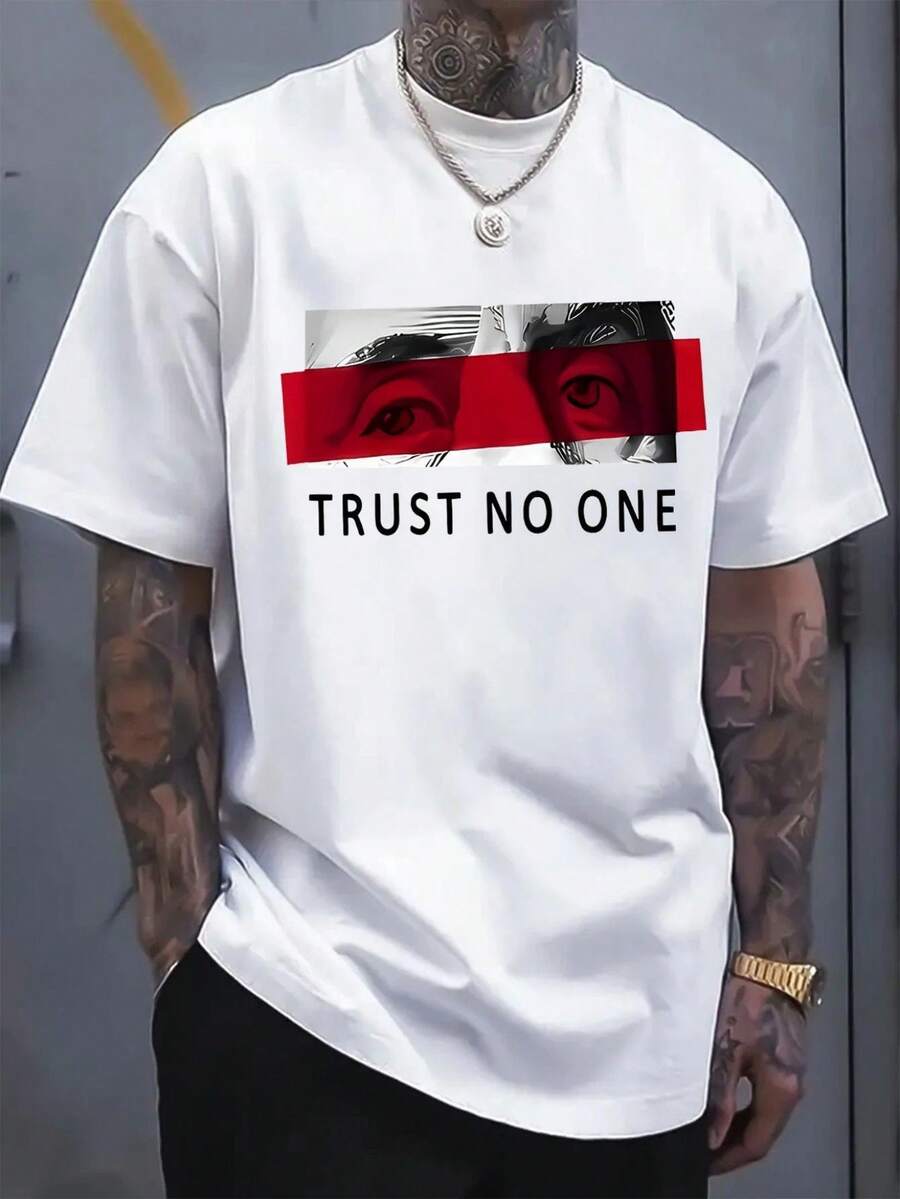Camiseta de hombre estampada a la moda, de corte sencillo que realza las características masculinas, combinando colores sólidos con estampados vibrantes, cómoda y transpirable, un clásico esencial para el verano. - Blanco - Ver 1