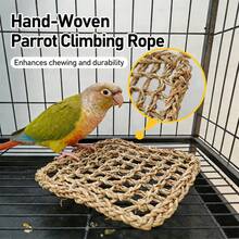 Natural Handwoven Parrot Climbing Net Hammock, Durable Chewable Rope Mat, Beak Grinding Toy, Suitable For Cockatiel, Conure, Parakeet And All Small To Medium Pet Birds As Hanging Swing Perch Accessory - View 3