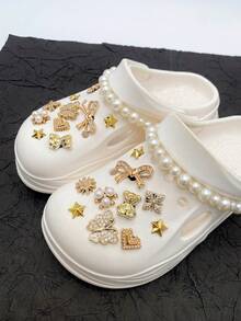 22pcs Fashionable Versatile Bear, Butterfly, Pearl Decor Chain Shoe Clips, Removable DIY Accessories For Women's Sandals, Slippers, Beach Bags, Suitable For Holiday And Birthday Party Gifts - Gold - View 5
