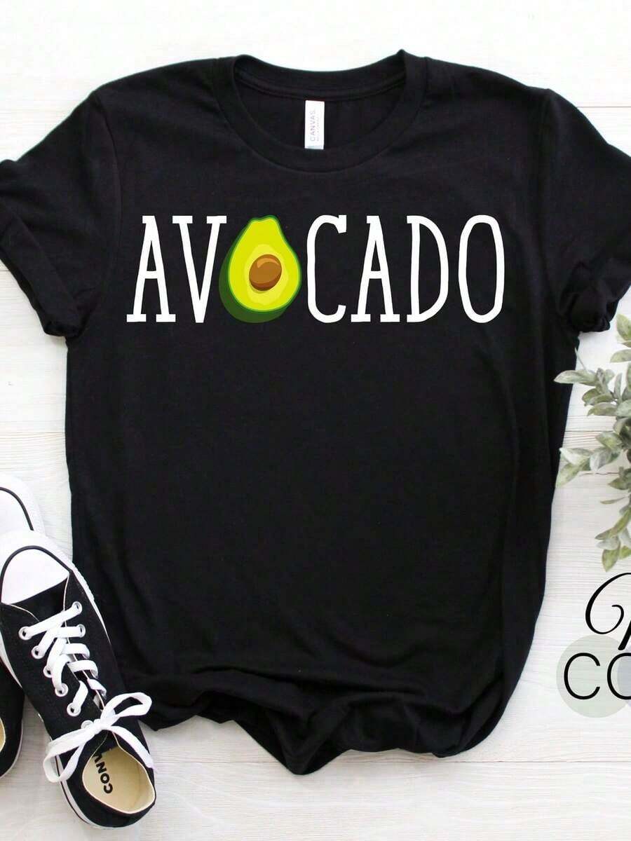 Oversized Short Sleeve T-Shirt With Avocado Design, Vegan T-Shirt, Sleeveless T-Shirt For Avocado Lovers, Funny Avocado T-Shirt, Avocado Gift, Avocado Hoodie (4) 100% Cotton - 黑色 4 - 查看 1