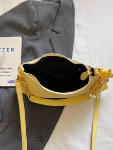 1 pieza Bolso de hombro de piel de PU de unicolor para mujer, bolso cruzado versátil para ir al trabajo, correa de hombro ajustable - Amarillo - Ver 5