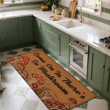 1pc Mushroom Pattern Printed Linen Kitchen Rug, Carpet, Mat, Bathroom Mat, Doormat, 3D Printed Rectangular, Suitable For Living Room, Bedroom, Hallway, Bathroom, Laundry Room - Polyester Carpet, For Indoor And Outdoor Home Decor - Multicolor - View 4