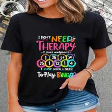 1 pieza de playera de manga corta 100% algodón, cuello redondo casual con estampado No necesito relajarme, solo quiero jugar al bingo Manga corta transpirable para uso diario - Negro - Ver 2