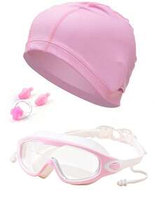 5pcs/Set Swimming Goggles, Swimming Cap, Nose Clip, Ear Plugs Swimming Equipment Set - Pink - View 1