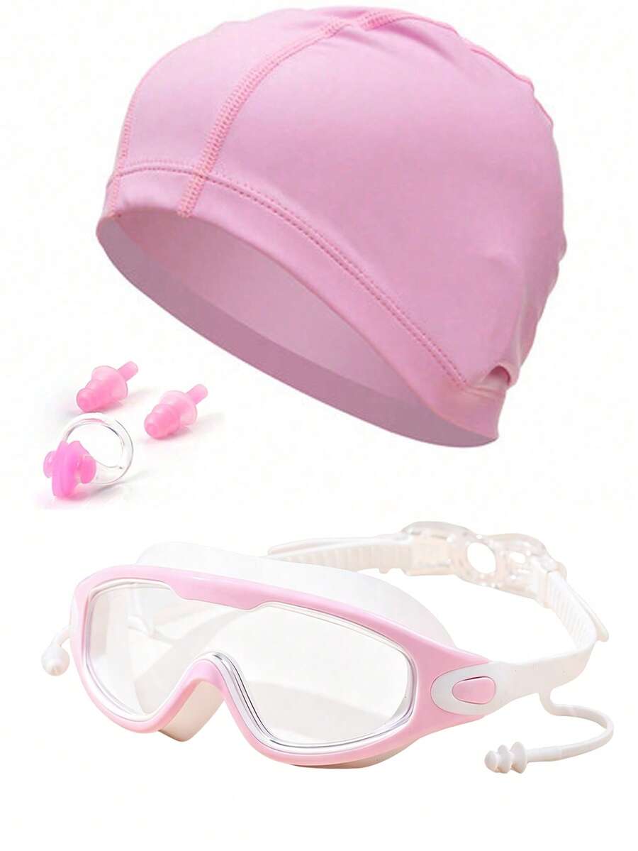 5pcs/Set Swimming Goggles, Swimming Cap, Nose Clip, Ear Plugs Swimming Equipment Set - Pink - View 1