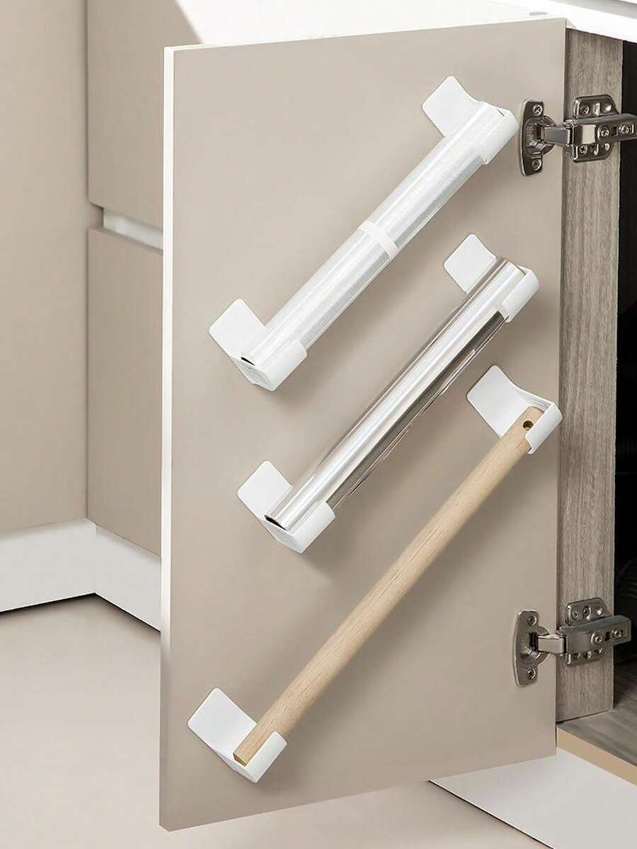 4pcs Plastic No-Drill Storage Rack, Refrigerator Side Organizer Shelf For Cling Film, Trash Bags - White - View 1