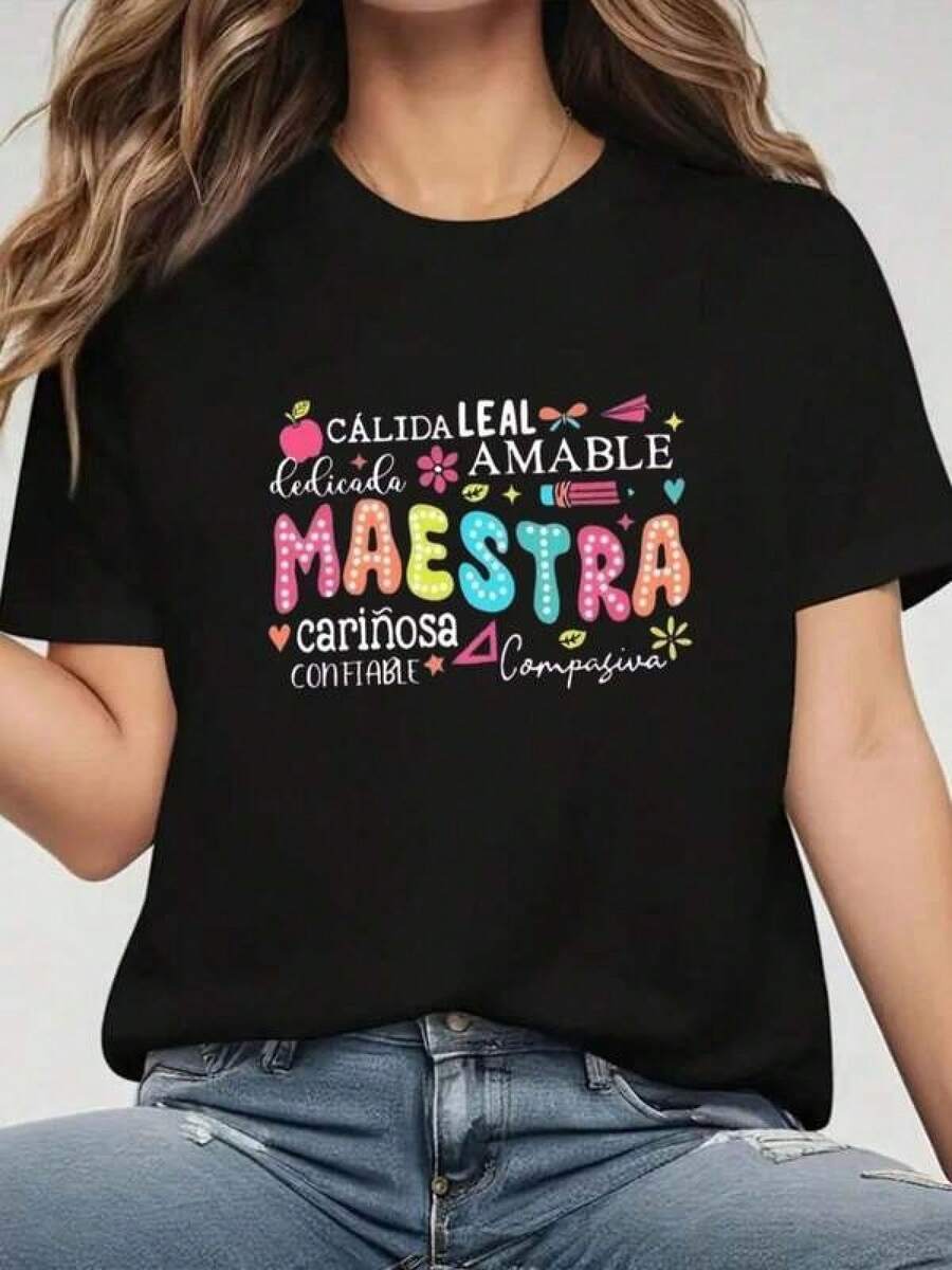 New 2026 Women's T-Shirts, Funny Dedicated Teacher T-Shirt Ideal For Reliable And Caring Teachers, Perfect For Teachers And Educators, Available In Black And Various Sizes, Educational Casual Fashion Clothing, In Gifts For Teachers. - 黑色 - 查看 1