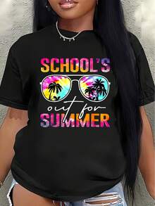 Lightweight And Durable Short-Sleeved T-Shirt With A Vibrant Tie-Dye Design Of Palm Trees And Sunglasses, Perfect For Beach Outings, Pool Days, Or Outdoor Gatherings, Making It An Ideal Choice For Casual Summer Wear. Women's Blouses > Clothing - 黑色 - 查看 7