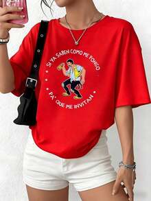 100% Cotton. A Fun Phrase That Expresses The Cheerful Spirit Of Someone Celebrating With Friends While Dancing And Holding A Drink, Reflecting Confidence And Humor. Women's 100% Cotton T-Shirt. Women's Simple Solid Color T-Shirt, Loose And Slim Fit Casual Short Sleeve - 紅色的 - 查看 10