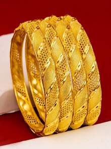 4pcs Middle Eastern Style Open Bangle Bracelets, Fashion Jewelry For Women, Luxury Bridal Accessories - 4Pcs - View 2
