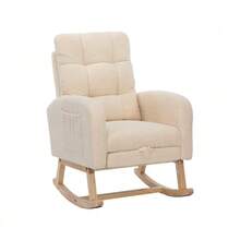Teddy Velvet Rocking Chair, Beige Armchair, Solid Wood Frame, Metal Legs With Hidden Leg Rests, High Foam Padding, For Living Room, Bedroom, Children's Room - 米色 - 查看 4