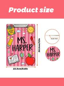 1 pieza Portapapeles personalizado con nombre para maestro, tablero acrílico a rayas con nombre personalizado y clip de metal, regalo de agradecimiento para educadores, herramienta de organización del aula, útiles escolares de vuelta a la escuela - Multicolor - Ver 3