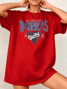 Women's Baseball Graphic Print T-Shirt, 100% Cotton, Crew Neck, Casual Style, 1 Piece. Excellent Gifts For Friends And Family. - 紅色 - 查看 7