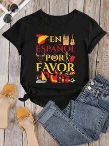 Souvenir Printed-Shirt A Vacation In Spain Graphic Tee Shirts Western Men Clothes Camisas Para Hombre Graphic Tees Women Clothes Summer Tops Summer Clothes Graphic Tees Casual Blouses For Women - 黑色 - 查看 2