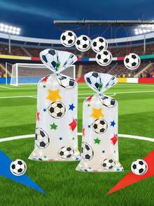 20pcs Football OPP Popcorn Bags, Transparent Football Pattern Gift Bags With Silver Twist Tie, Football Party Favor Bags, Suitable For Birthday, Party Supplies, Holiday Party Decorations, Gift Wrapping, Snacks Baking, Wedding Party, Football Theme Party - A - View 7