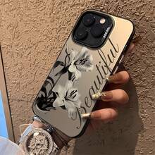1 buah Casing Ponsel Laser Energetic Matte Hitam, Motif Bunga Lili Tinta Abu-abu Unik, Kompatibel dengan iPhone 16 Pro Max, 17/16/15/14 Plus, 13/12/11, Air, Series - MultiWarna - View 3